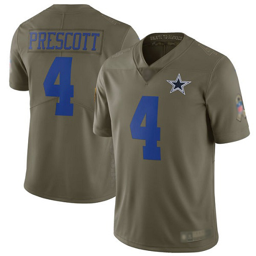 Men Dallas Cowboys Limited Olive Dak Prescott #4 2017 Salute to Service NFL Jersey